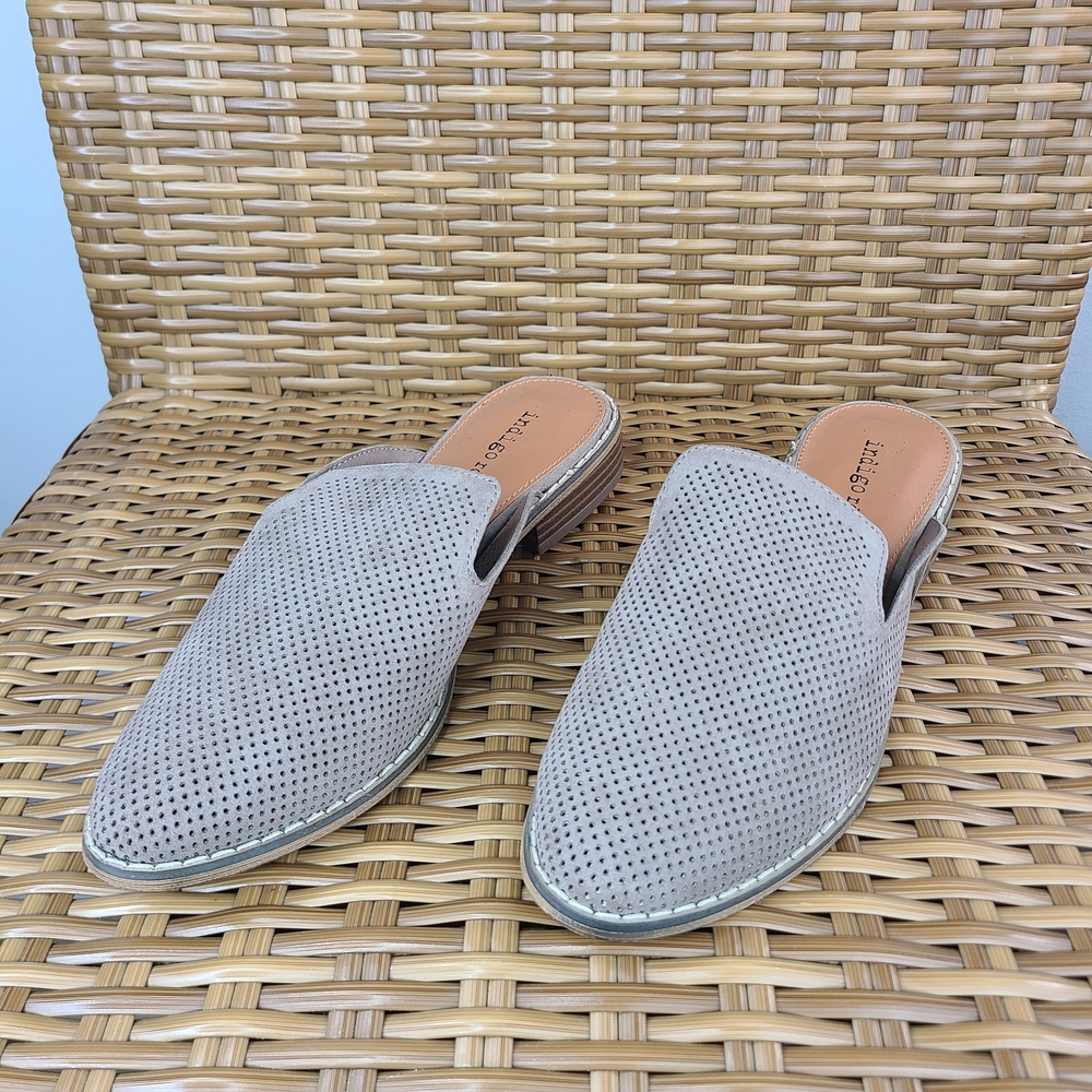 Indigo Rd Hayze Gray Slip-On Mules Slides Shoes Perforated Textile Size 7M
